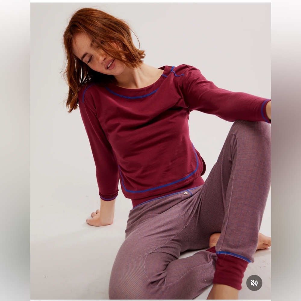Free People Chill Evening knit Women Pajama Burgundy and Purple Sleepwear Set